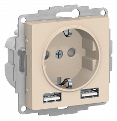 AtlasDesign розетка 1-местная с 2 USB A+A, скрытой установки, механизм, бежевый (ATN000230)
