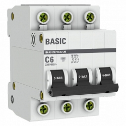 Автоматический выключатель 3P 6А (C) 4,5кА ВА 47-29 Basic (mcb4729-3-06C)