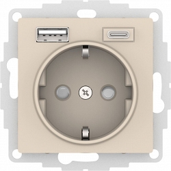 AtlasDesign розетка 1-местная с 2 USB A+C, скрытой установки, механизм, бежевый (ATN000232)