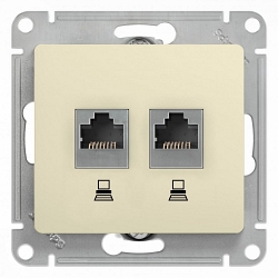 Glossa розетка RJ45+RJ45 2-местная, кат. 5Е, скрытой установки, механизм, бежевый (GSL000285KK)