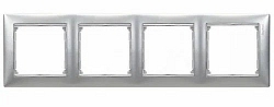 Рамка Valena 4 поста, алюминий/серебряный штрих (770354)