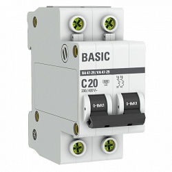 Автоматический выключатель 2P 20А (C) 4,5кА ВА 47-29 Basic (mcb4729-2-20C)