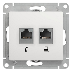 Glossa розетка RJ11+RJ45, 2-местная, кат. 5Е, скрытой установки, механизм, белый (GSL000185)
