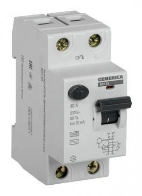 Выключатель дифференциального тока ВД1-63 2Р 40А 30мА GENERICA (MDV15-2-040-030)