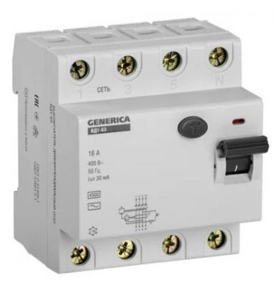 Выключатель дифференциального тока ВД1-63 4Р 16А 30мА GENERICA (MDV15-4-016-030)